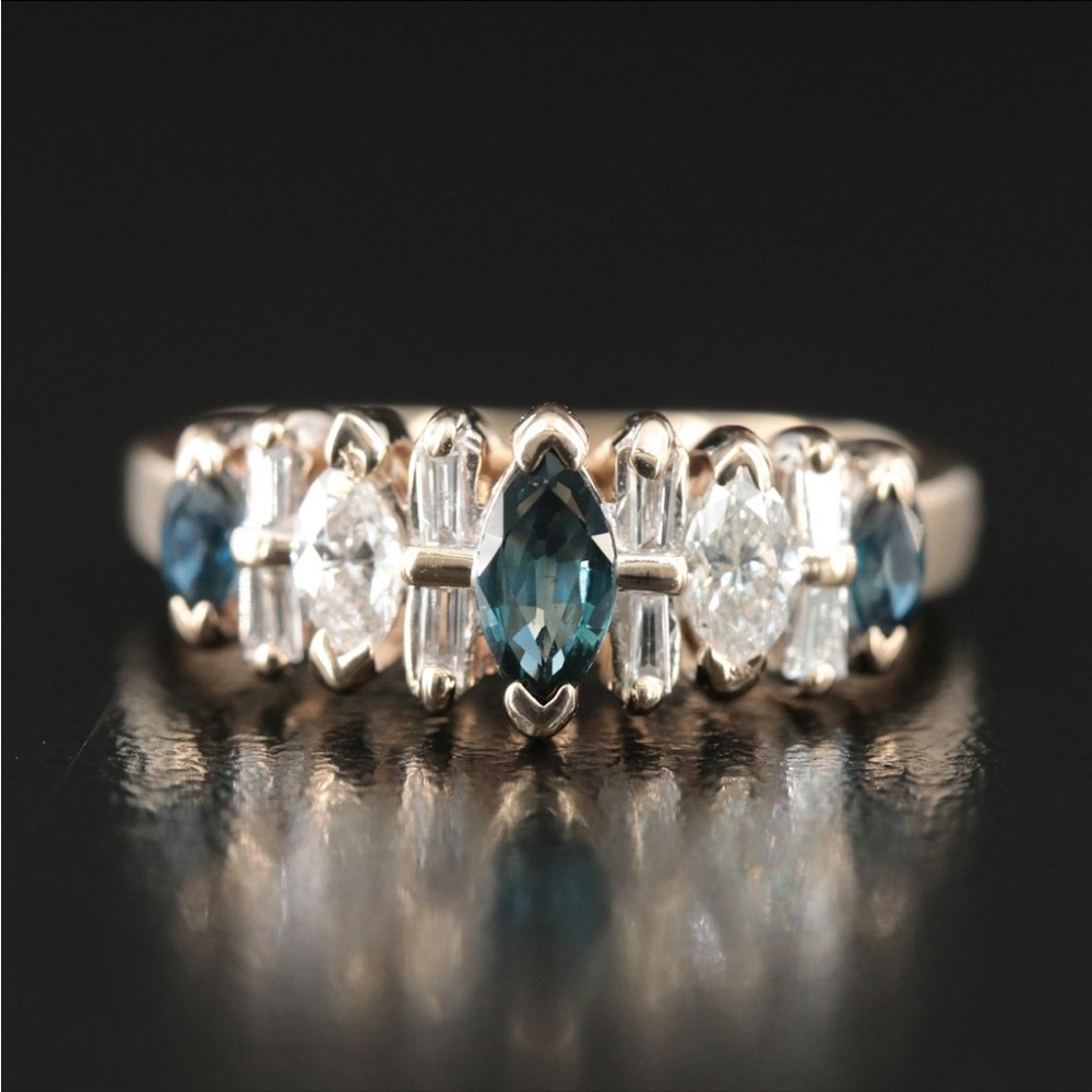 14K Sapphire and Diamond Ring - sz 5.75